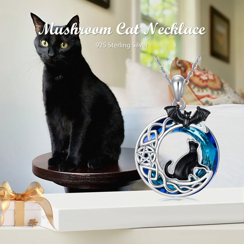 قلادات فضة إسترلينية بلورية على شكل خفاش وقطة وقمر-3