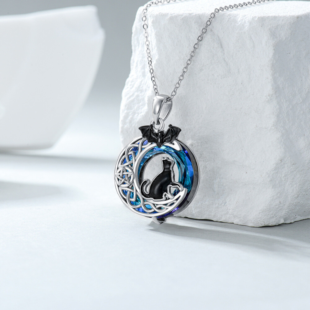 Sterling Silver Crystal Bat & Cat & Moon Necklaces-5