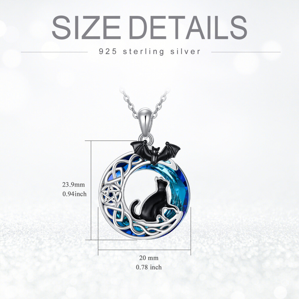 Sterling Silver Crystal Bat & Cat & Moon Necklaces-7