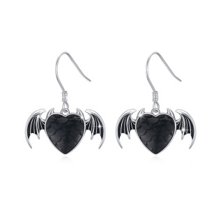 Sterling Silver Crystal Bat & Heart Drop Earrings-22