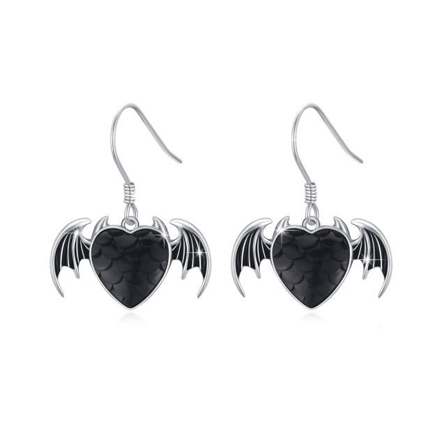 Sterling Silver Crystal Bat & Heart Drop Earrings-3