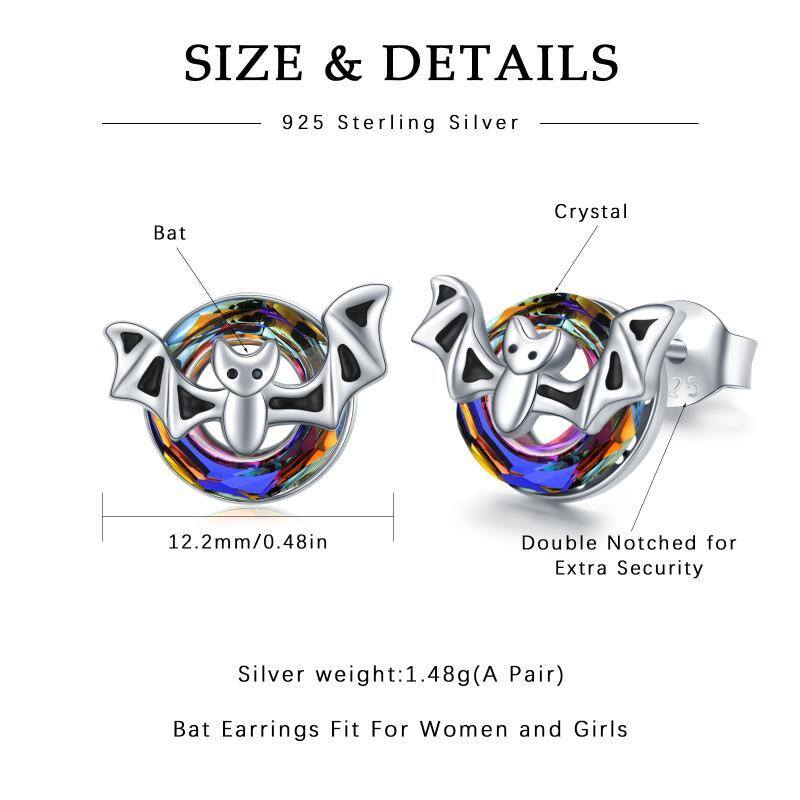 Sterling Silver Crystal Bat Stud Earrings-5