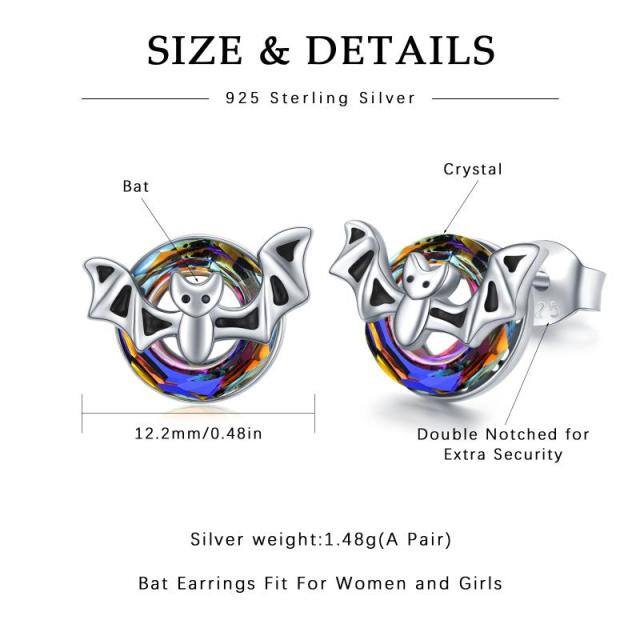 Sterling Silver Crystal Bat Stud Earrings-5