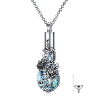 Sterling Silver Drop Crystal Bee & Sunflower Urn Necklace For Ashes-50