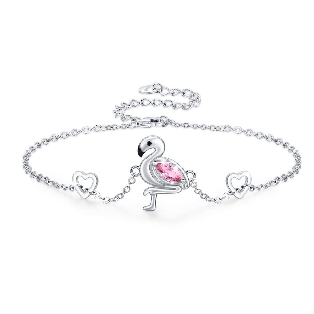 Sterling Silver Crystal Bird & Heart Pendant Bracelet-1