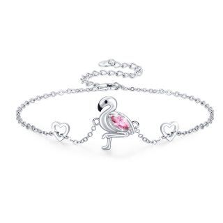 Sterling Silver Crystal Bird & Heart Pendant Bracelet-3