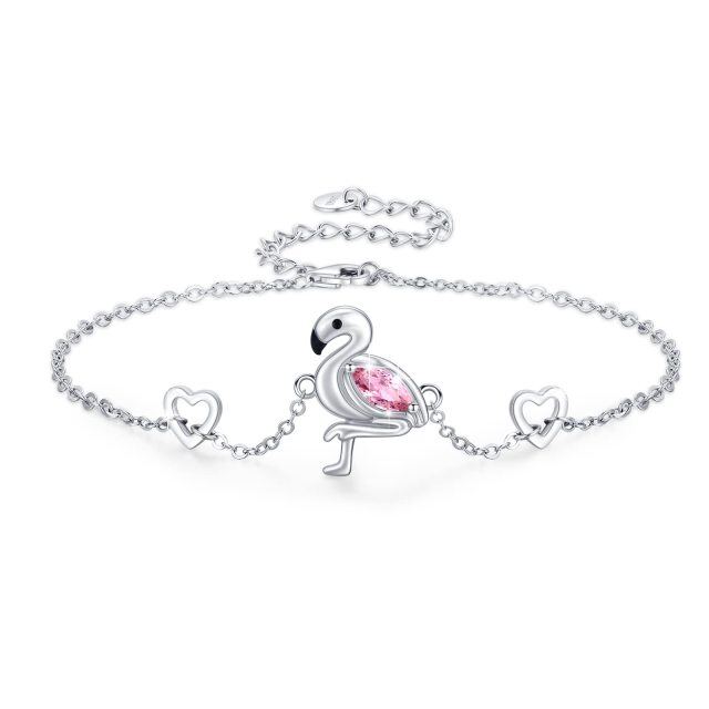 Sterling Silver Crystal Bird & Heart Pendant Bracelet-1