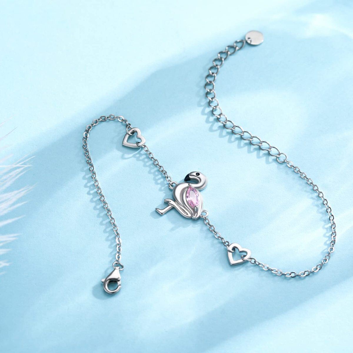 Sterling Silver Crystal Bird & Heart Pendant Bracelet-4