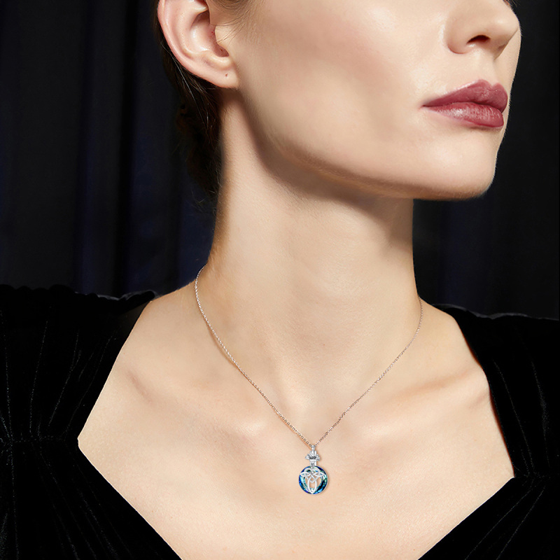 Sterling Silver Crystal Birth Flower & Celtic Knot & Heart Urn Necklace for Ashes-2