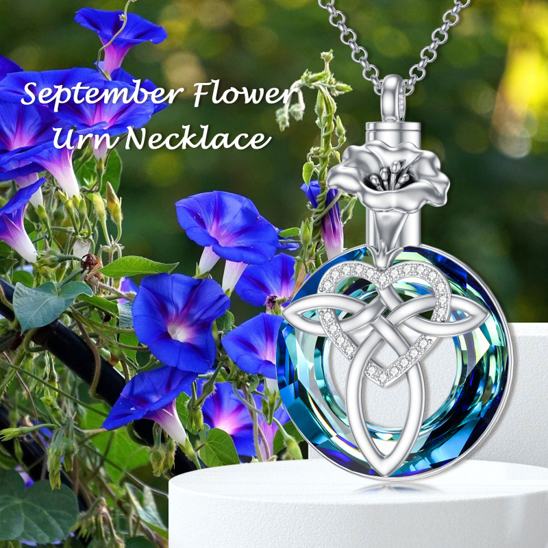 Sterling Silver Crystal Birth Flower & Celtic Knot & Heart Urn Necklace for Ashes-6