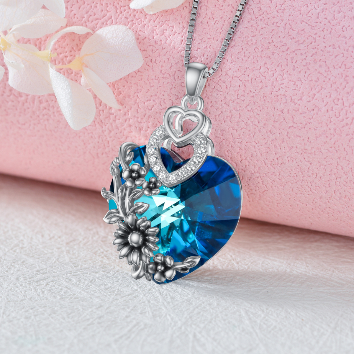 Collier en argent sterling avec pendentif fleur de naissance et coeur en cristal-5