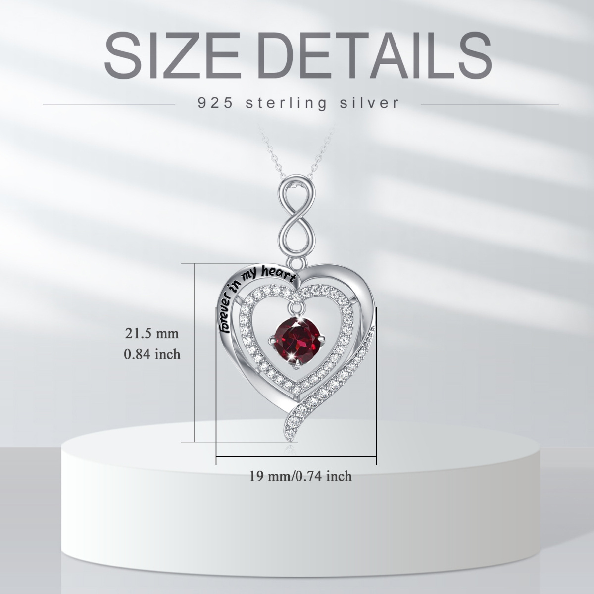 Sterling Silver Crystal Birthstone Heart With Heart Pendant Necklace with Engraved Word-5