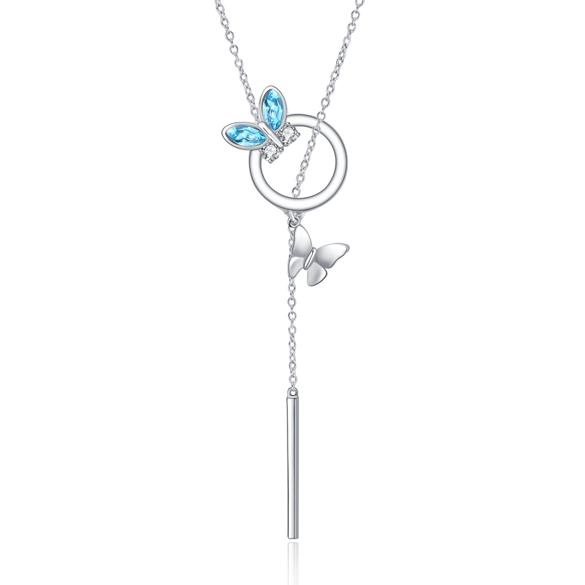 Collier en Y ajustable en argent sterling avec papillon en cristal-1