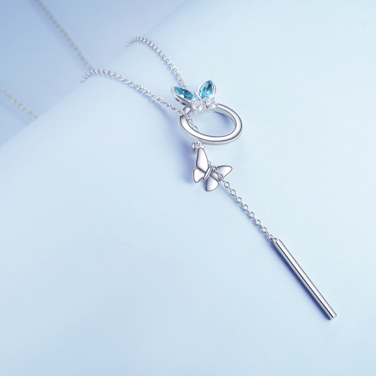 Collier en Y ajustable en argent sterling avec papillon en cristal-4