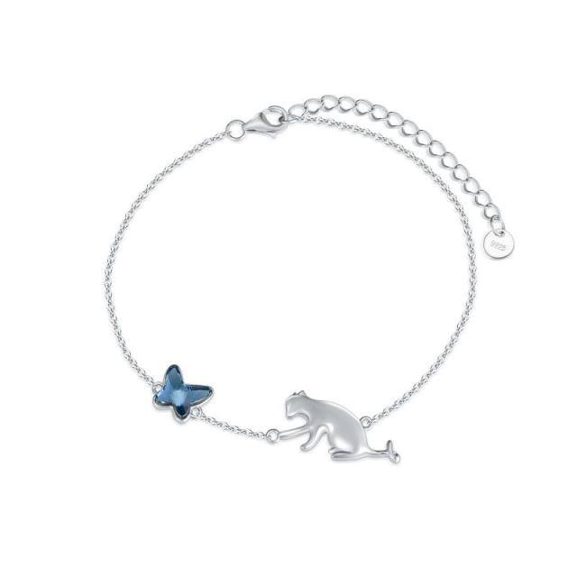 Bracciale con ciondolo a forma di farfalla e gatto in argento sterling