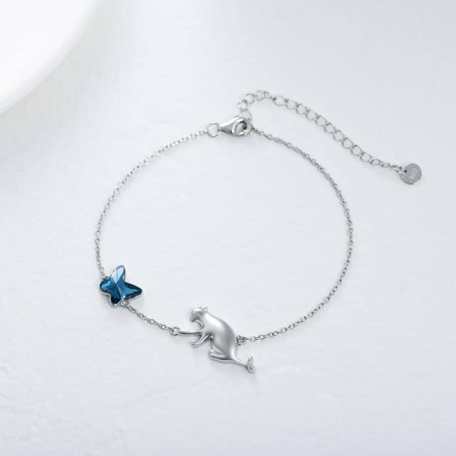 Pulsera de plata de ley con colgante de mariposa de cristal y gato-3