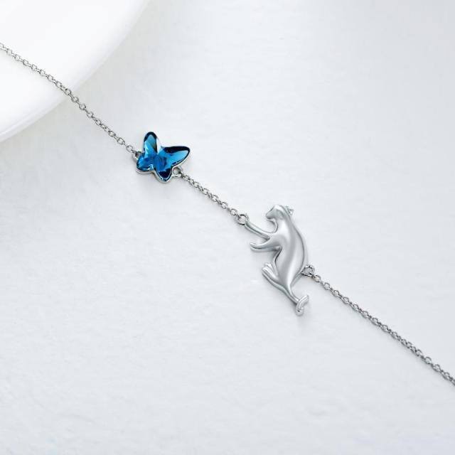 Bracelet en argent sterling avec pendentif papillon et chat en cristal-4