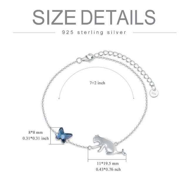 Bracelet en argent sterling avec pendentif papillon et chat en cristal-5