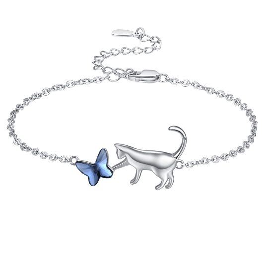 Bracelet en argent sterling avec pendentif papillon et chat en cristal-1