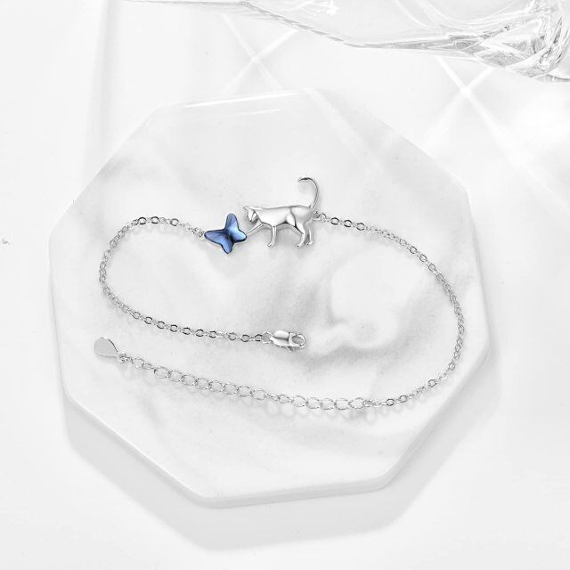 Pulsera de plata de ley con colgante de mariposa de cristal y gato-4