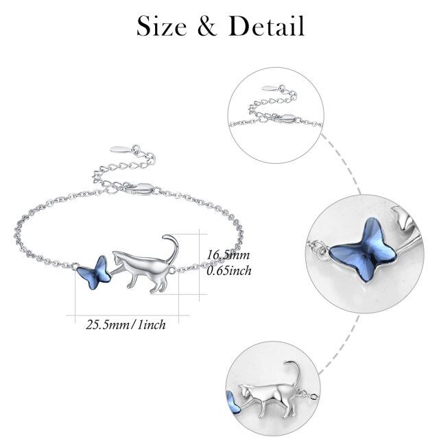 Bracelet en argent sterling avec pendentif papillon et chat en cristal-5