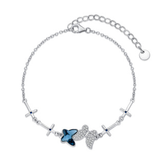 Sterling Silver Crystal Butterfly & Cross Pendant Bracelet-5