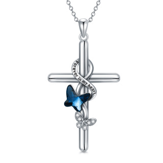Sterling Silver Crystal Butterfly & Cross Pendant Necklace-30