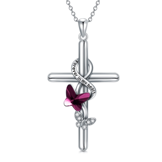 Sterling Silver Crystal Butterfly & Cross Pendant Necklace-9