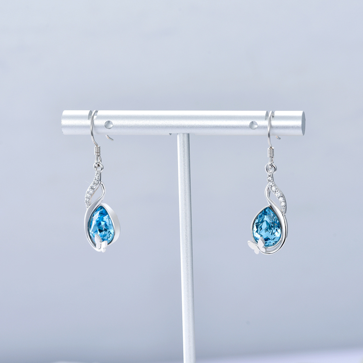 Sterling Silver Crystal Butterfly Drop Earrings-4