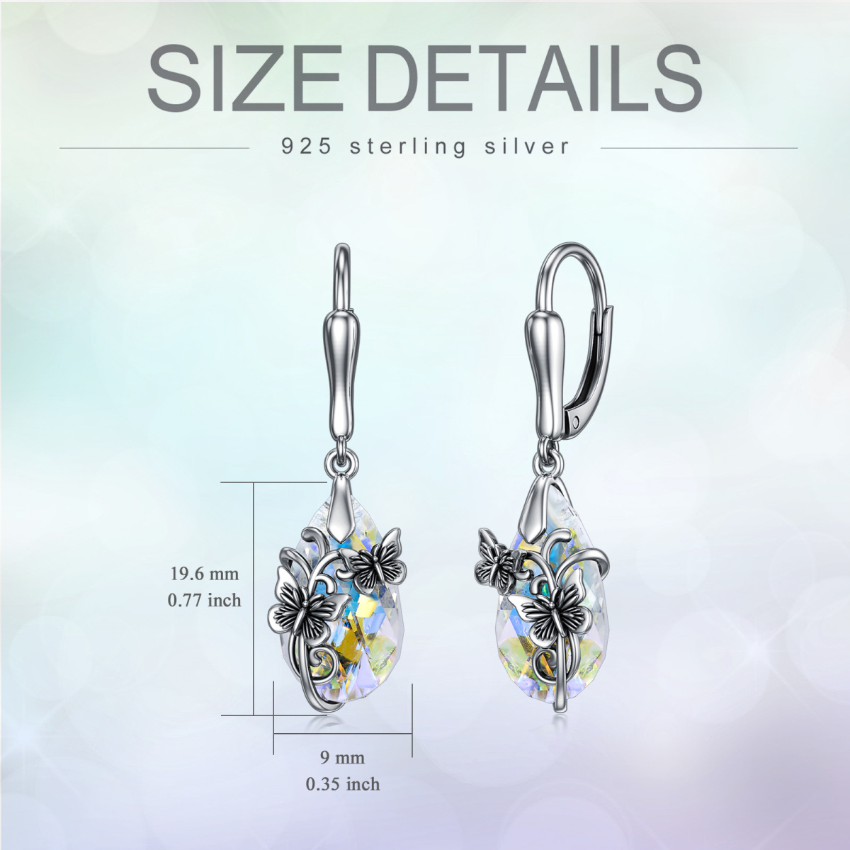 Sterling Silver Crystal Butterfly & Drop Shape Lever-back Earrings-5