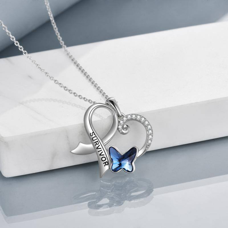 Collier en argent sterling avec pendentif papillon et coeur en cristal-4