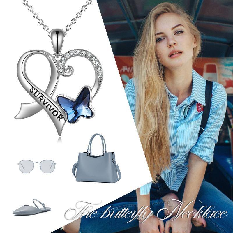 Sterling zilveren vlinder en hart hanger ketting-6