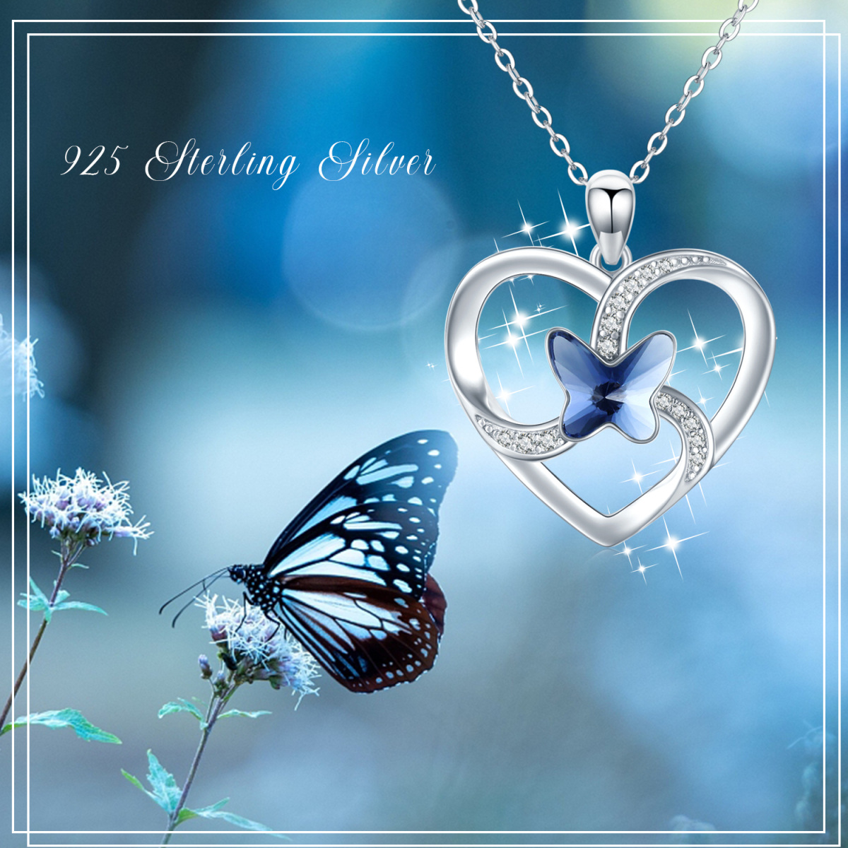 Collier en argent sterling avec pendentif papillon et coeur en cristal-5