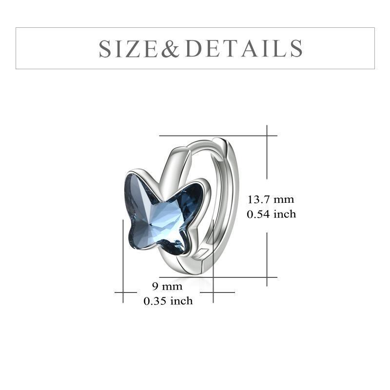 Pendientes de aro de mariposa de cristal de plata de ley-5
