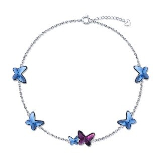 Sterling Silver Crystal Butterfly Metal Choker Necklace-46