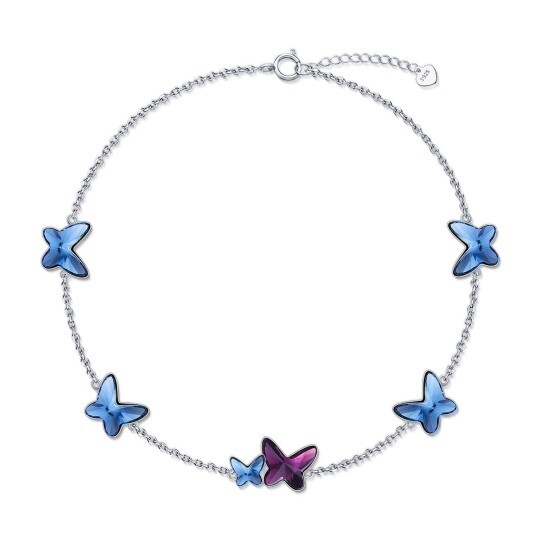 Sterling Silver Crystal Butterfly Metal Choker Necklace