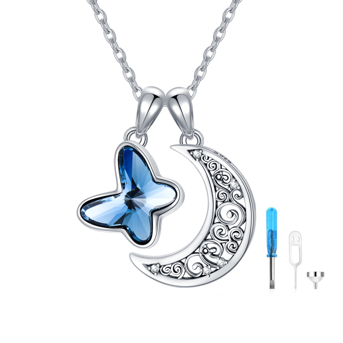 Collier en argent sterling en forme de papillon et d'urne lunaire-1