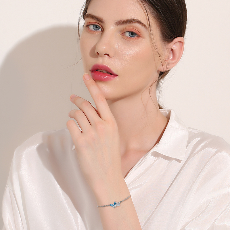 Sterling Silver Crystal Butterfly Charm Bracelet-2