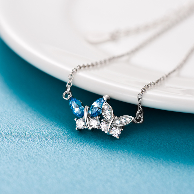 Sterling Silver Crystal Butterfly Charm Bracelet-3