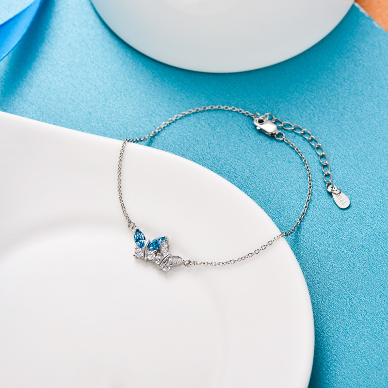 Sterling Silver Crystal Butterfly Charm Bracelet-4