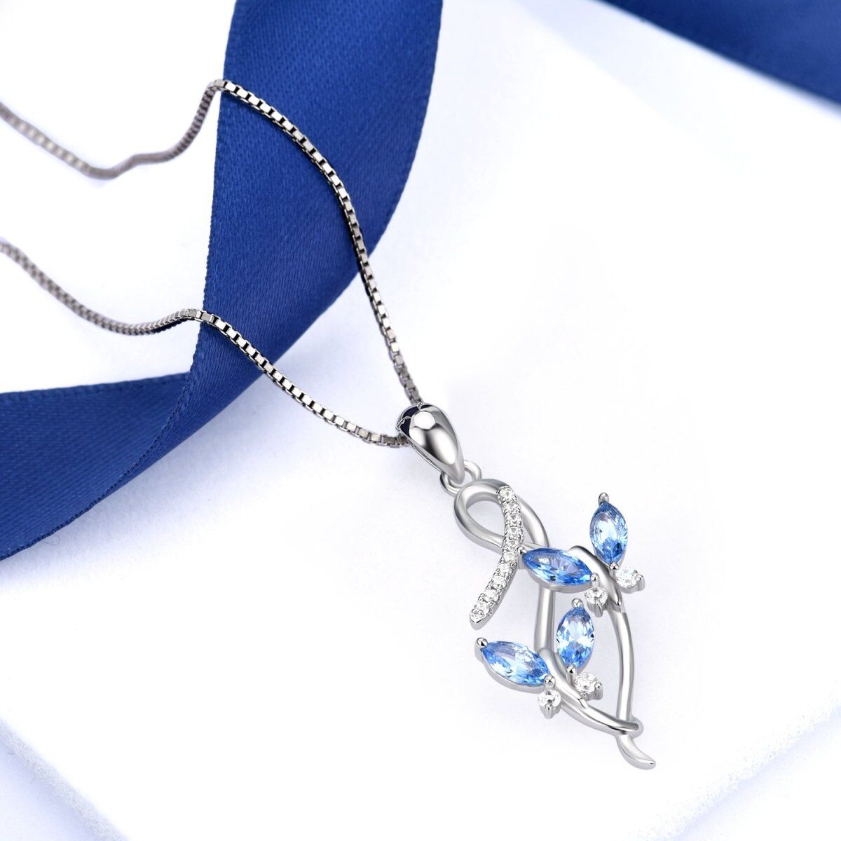 Sterling Silver Crystal Butterfly Pendant Necklace-3