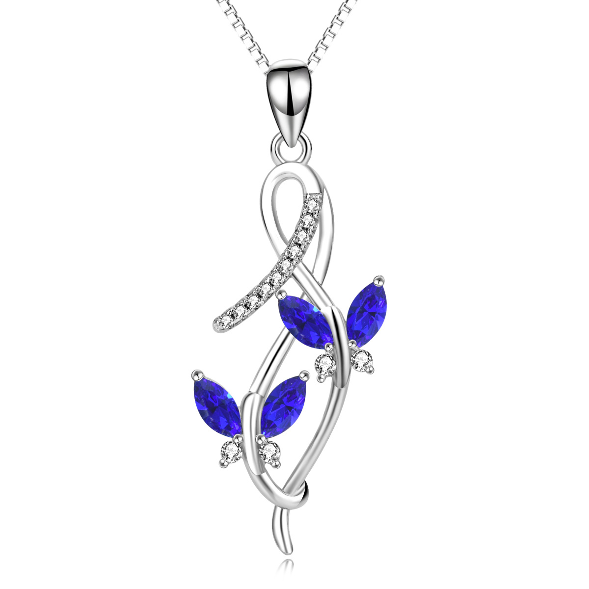Sterling Silver Crystal Butterfly Pendant Necklace-1
