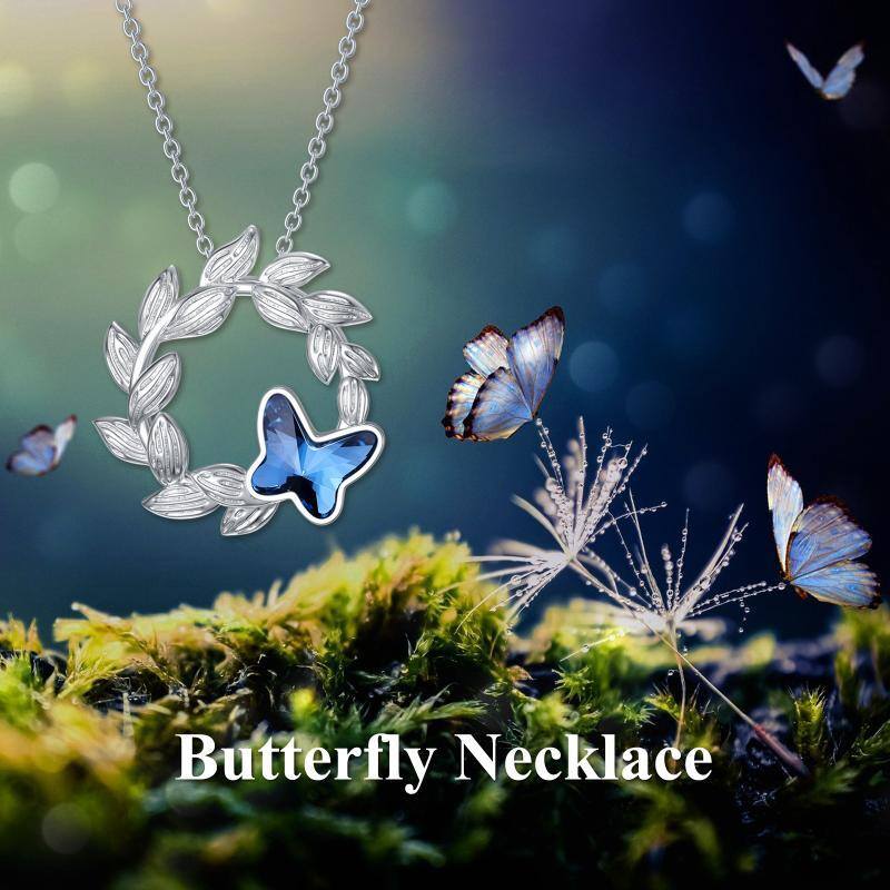 Collier pendentif papillon en cristal en argent sterling-3