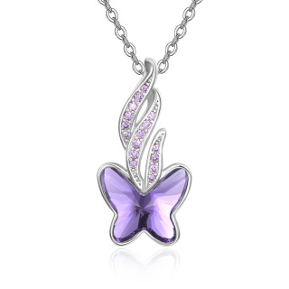 Sterling Silver Crystal Butterfly Pendant Necklace-9