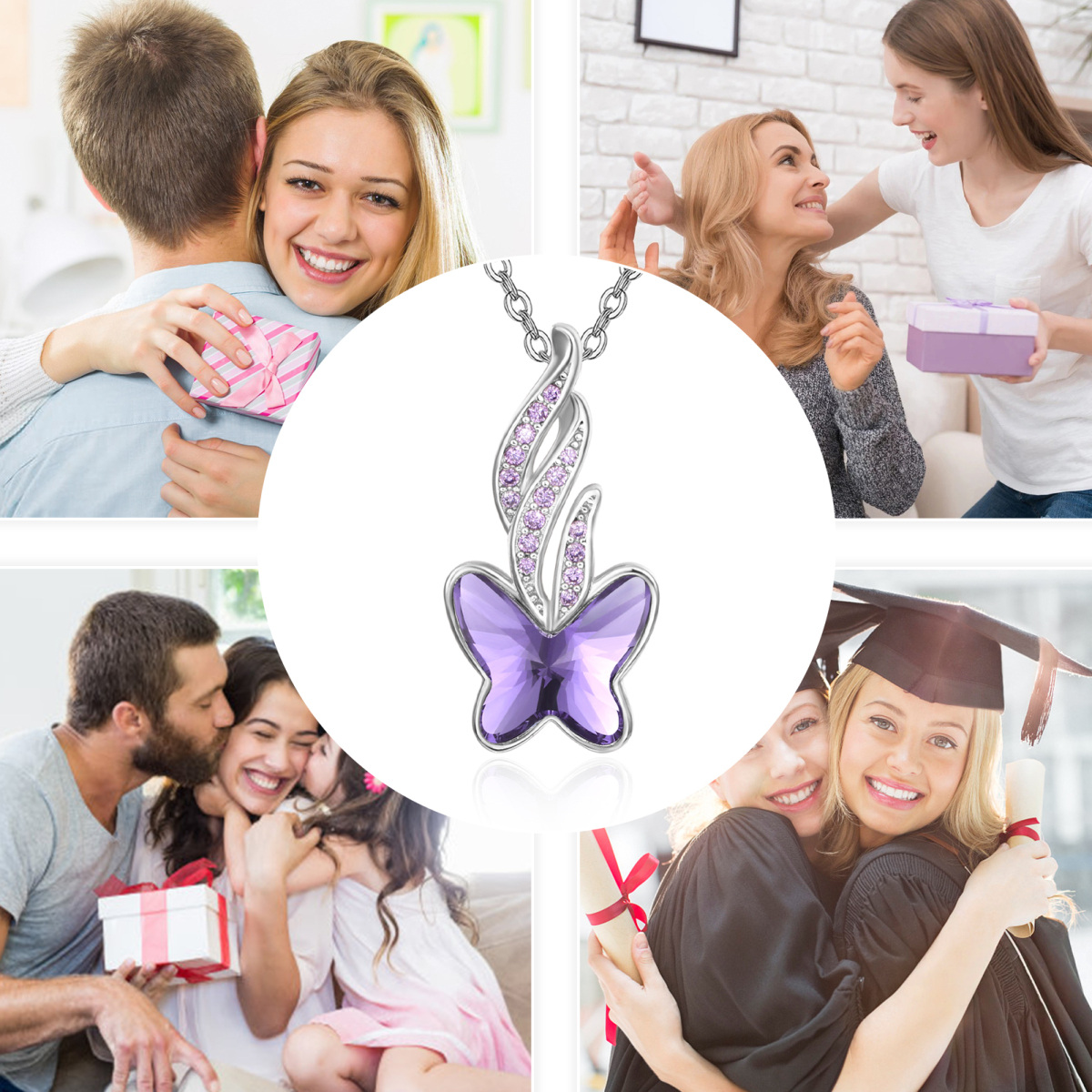 Collier pendentif papillon en cristal en argent sterling-5