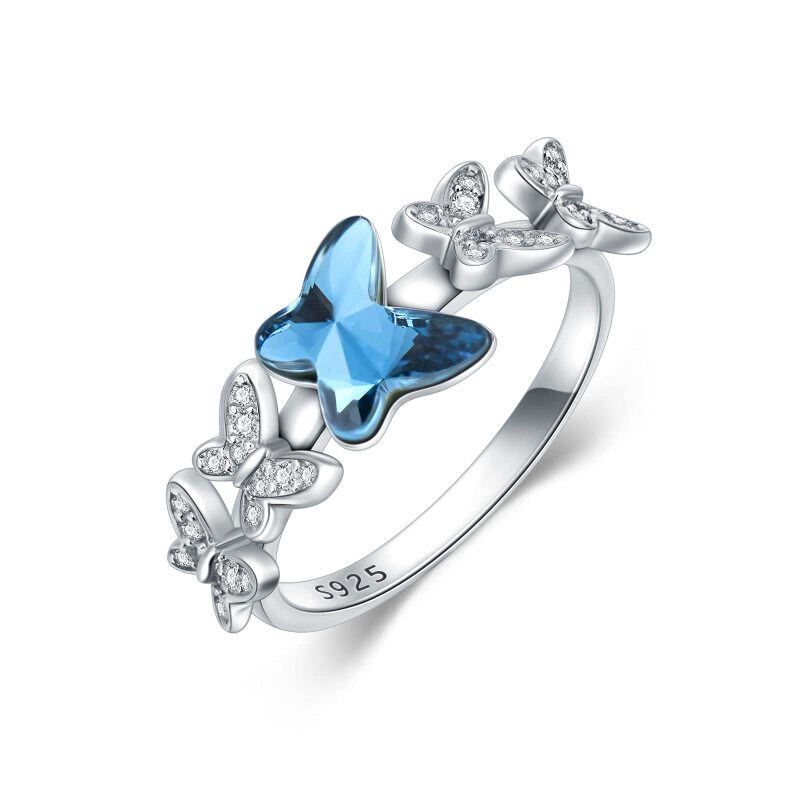 Anillo de plata de ley con forma de mariposa y cristales