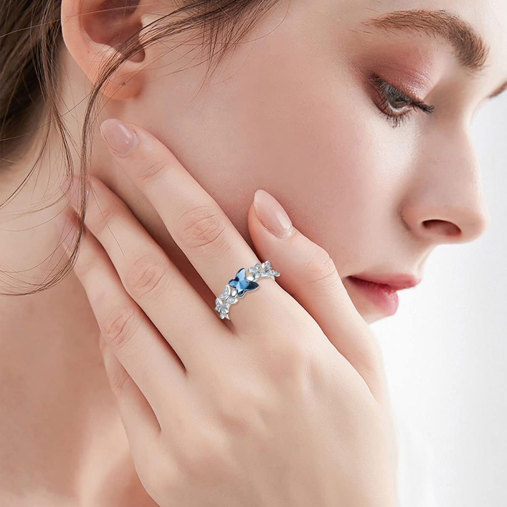 Bague papillon en argent sterling et cristal-2