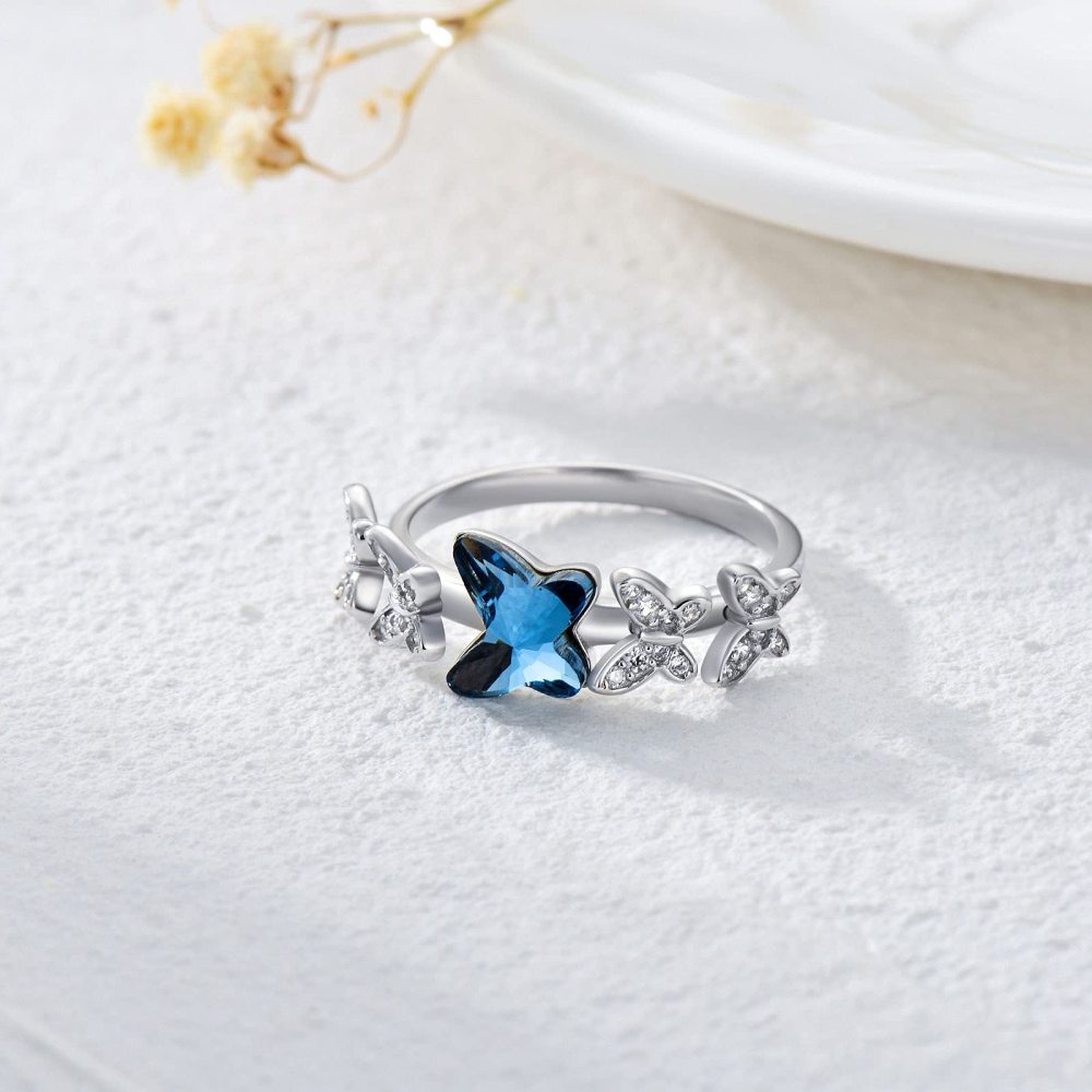 Bague papillon en argent sterling et cristal-3