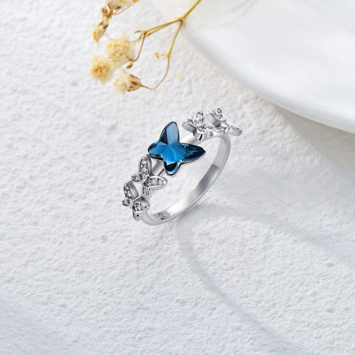 Sterling Silver Crystal Butterfly Ring-4