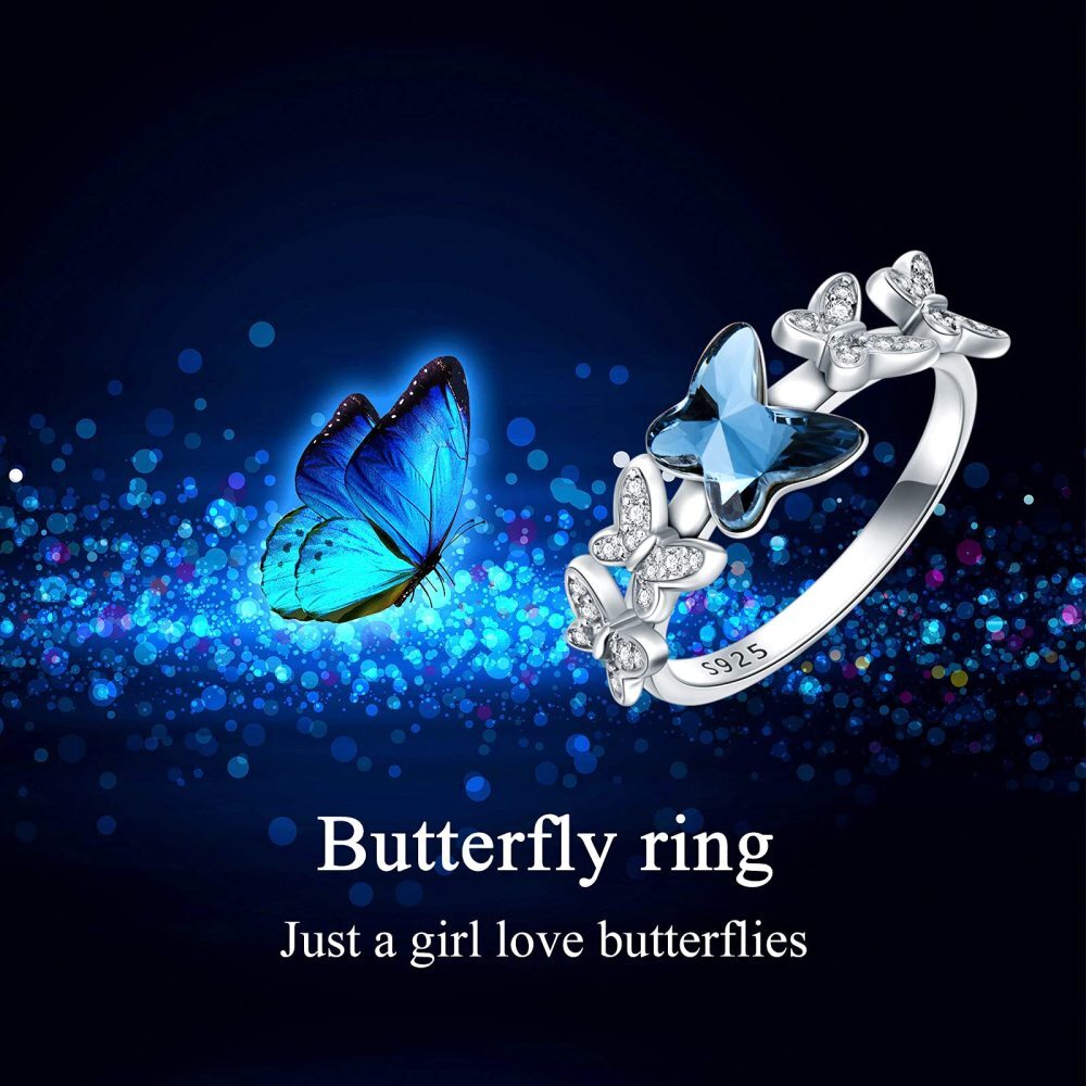 Bague papillon en argent sterling et cristal-6